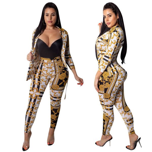 women blazers pant suit print coat leggings two piece set outerwear cardigan bottoms trousers tights Casual suit designer fall clothes DHL
