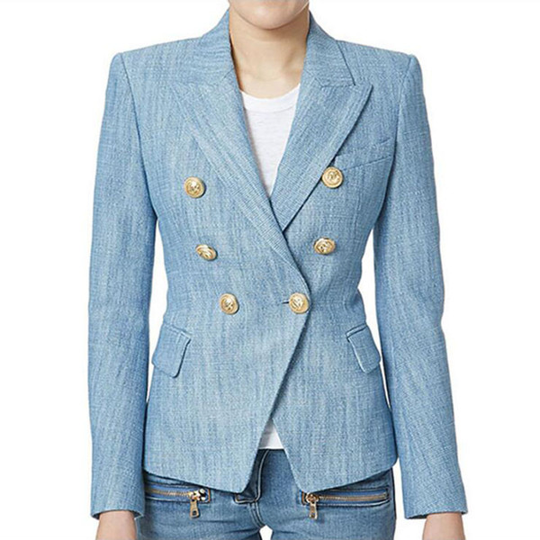 Newest 2017 Designer Blazer Women's Long Sleeve Double Breasted Metal Lion Buttons Blazer Jacket Outer