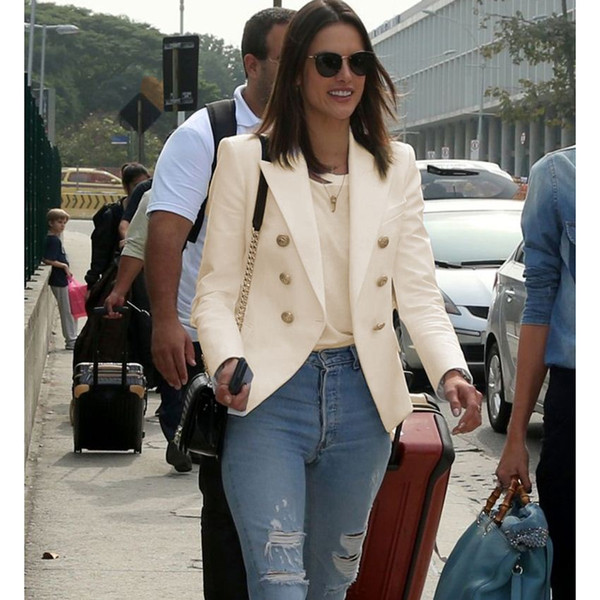 HIGH QUALITY New Fashion 2016 Star Style Designer Blazer Women's Gold Buttons Double Breasted Blazer Plus size S-XXL