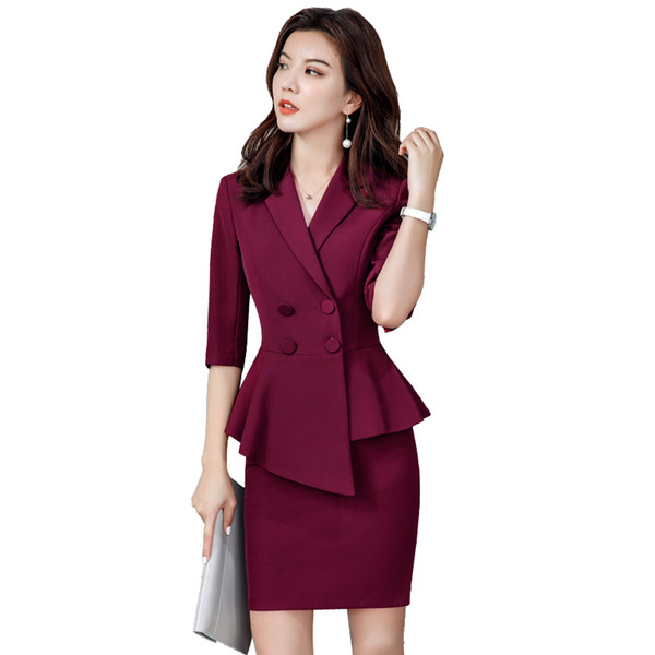Two pieces Suits slim women's skirt suits Business formal office style ladies elegant OL blazer set plus size work uniform