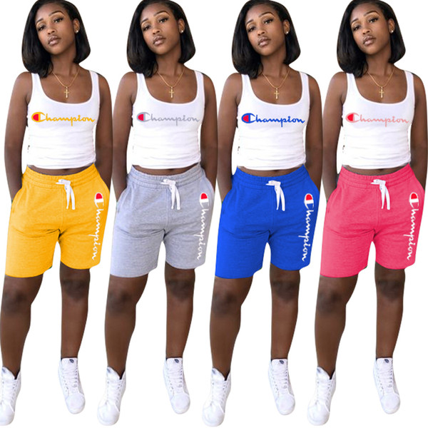 Women Champions Letter Sleeveless T Shirt Vest Top Shorts Pants Summer Tracksuit Outfits 2 Piece Set Sportswear Sports Clothing Suits 618