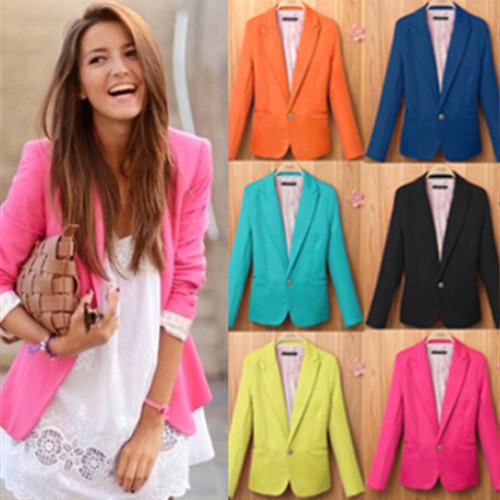 A353 free shipping 2017 women new fashion 6 colors plus size candy color one button blazer suit jacket autumn jackets coats suits blazers