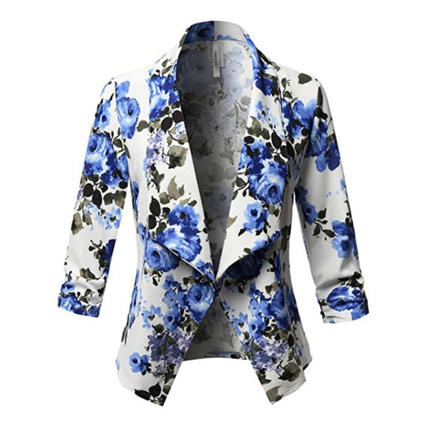 Spring Blazer Slim Fit Jacket Women Formal Office Work Open Front Short Floral Cardigan Suit Ladies Blazer Coat