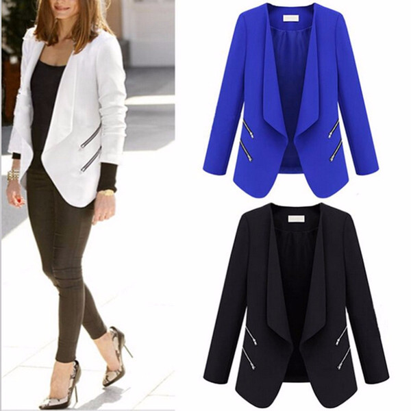 Women Long Sleeve Slim Lapel Blazer Suits Jackets Casual Open Coats Office Lady Blazers Outwear Terno 3 Colors FS1681