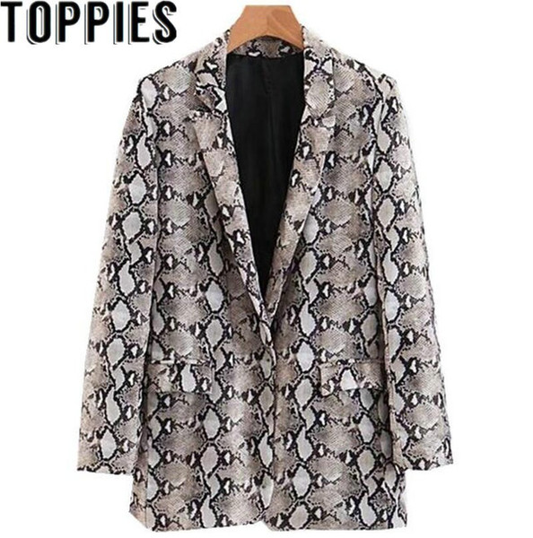 2018 Women Snake Print Blazers Autumn New Notched Neck Causal Snakeskin Blazer Coat tailleur femme