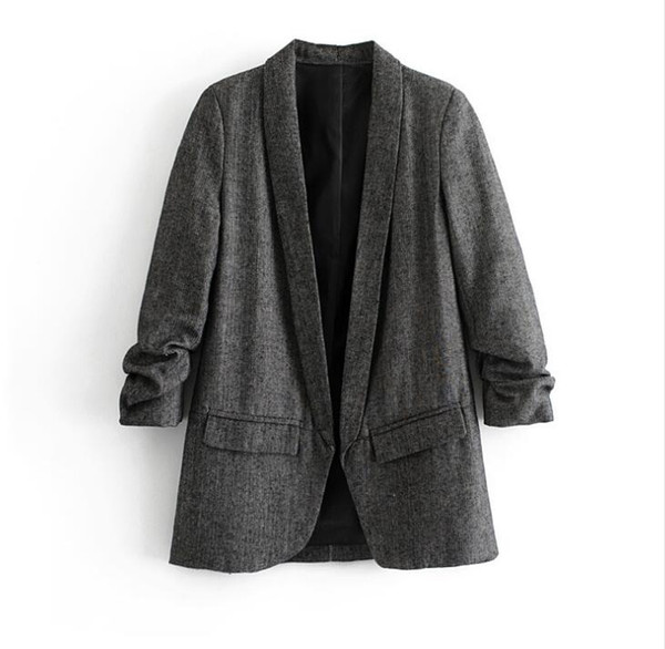 Women's gray color v neck suit female folded sleeve Office lady Blazers coat outwear TB791