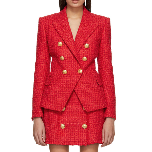 HIGH QUALITY Newest Fashion Fall Winter Designer Blazer Jacket Women's Classic Lion Buttons Tweed Wool Blazer Coat