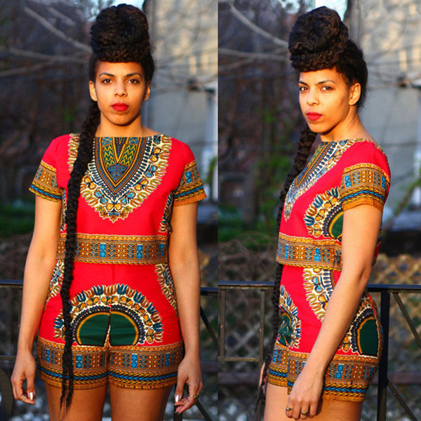 Womens Sexy Summer Clothes Sets 2pcs Traditional African Print Vintage Tops Shorts Pants 2pcs Set Jumpsuit