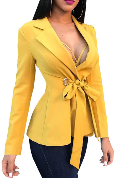 Women Long Sleeve Blazer Coats Bandage Business Work Blazers Suits Lapel Tops