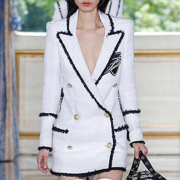 TOP QUALITY Newest Runway Baroque Designer Blazer Women's Double Breasted Insignia Tassel Tweed Wool Blazer Coat