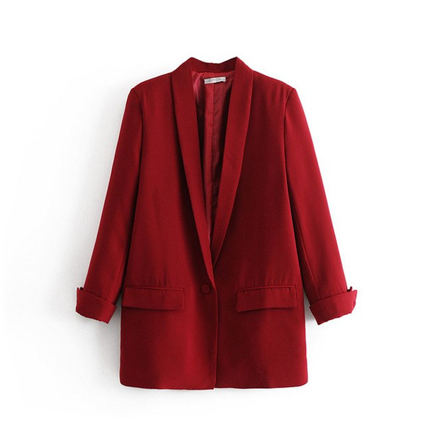 2019 Fashion Women Notched Collar Work Blazer Elegant Ladies Long Sleeve Coat Casual Button Solid Tops