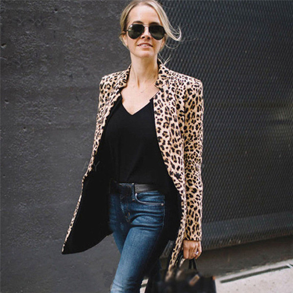 Fashion Leopard Print Blazer Winter Women Coat Plus Size Long Sleeve Coat Sexy Women Blazers And Jackets Office Lady Blazer Tops