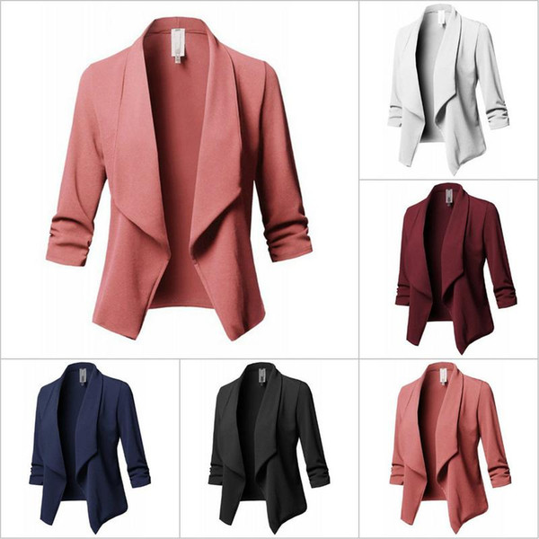 2018 New OL Ladies Slim Fit Long Sleeve Ruffle Solid Color All-match Small Suit Top Coat Feminino Blazer Escudo Large Size