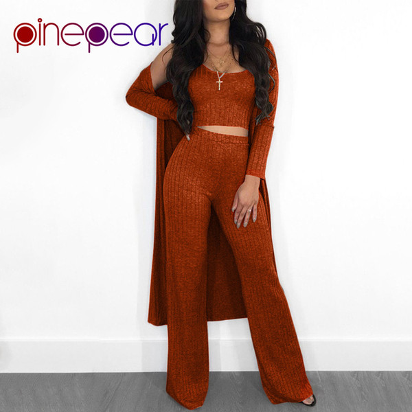 PinePear Fashion Women Knitted Cotton Gray OL Pant Suits 2019 Autumn Winter Office Lady Business Formal Party 3 Three Piece Set