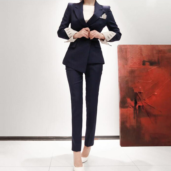 BGTEEVER Fashion Striped Slim Women Suits Office Lady Blazer Jacket & Pencil Pant Work Business Suits 2018 Pant OL Outfits