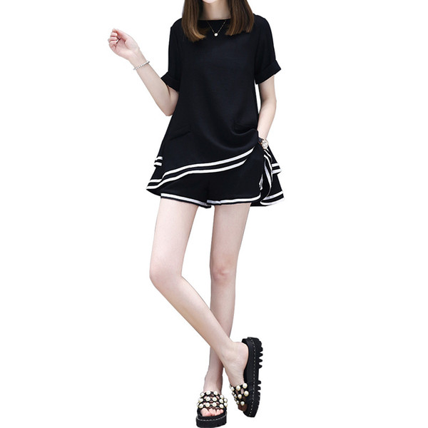 Women Sets Summer Women 2 Piece Set Top And Pants Short Sleeve T-shirt And Elastic Waist Shorts Two Pieces Female Casual Suits
