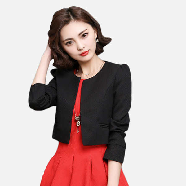 Women's Ultra Short Collarless slim suit 2018 Spring autumn fashion loose temperament small suits womens long sleeve jacket suit