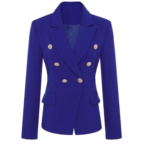 HIGH QUALITY New Runway 2018 Designer Blazer Jacket Women's Metal Lion Buttons Double Breasted Blazer Outer Coat 2 Colors