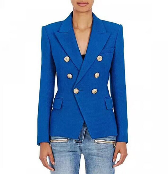 HIGH QUALITY New Runway 2018 Designer Blazer Jacket Women's Metal Lion Buttons Double Breasted Blazer Outer Coat
