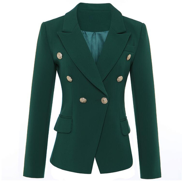 HIGH QUALITY Newest 2018 Designer Blazer Women's Long Sleeve Double Breasted Metal Lion Buttons Blazer Jacket Outer XXL