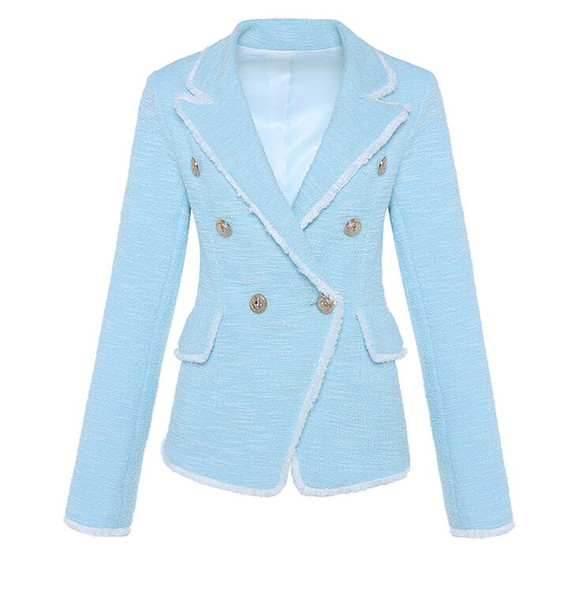 HIGH QUALITY New Fashion 2018 Designer Blazer Women's Tassel Fringe Metal Lion Buttons Double Breasted Tweed Blazer Jacket