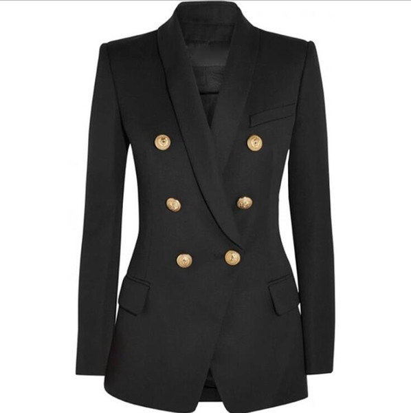 HIGH QUALITY Newest Fashion 2018 Designer Blazer Women's Long Sleeve Double Breasted Metal Buttons Long Blazer Outer Jacket 2 Colors