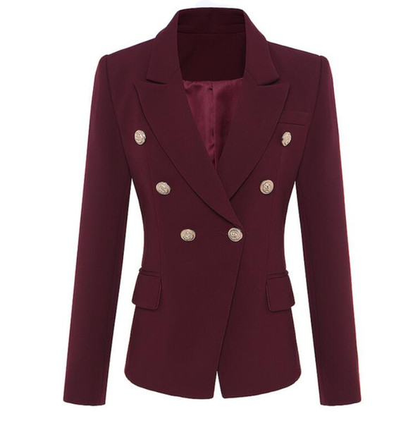HIGH QUALITY New Star Fashion 2018 Designer Blazer Women's Metal Lion Buttons Double Breasted Blazer Jacket Outer Coat