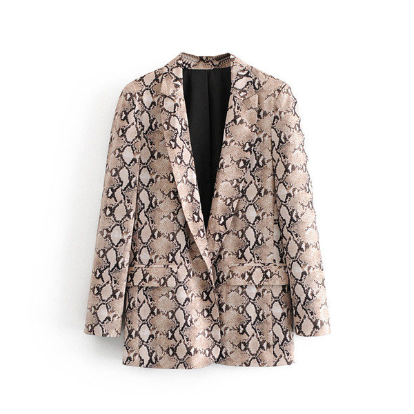 Streetwear Fashion Womens Snake Print Blazers And Jackets 2019 New Arrival Notched Collar Long Sleeve Spring Outerwear Tide