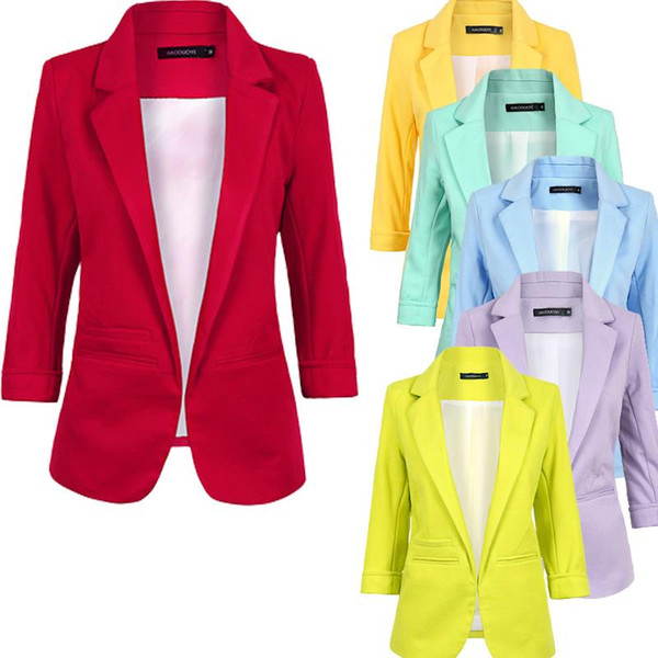 CAINIKAIER Casual Women Blazer Candy Color Cardigan Notched Collar Fashion Ladies Jacket Coat Black White Blue Blaser Feminino