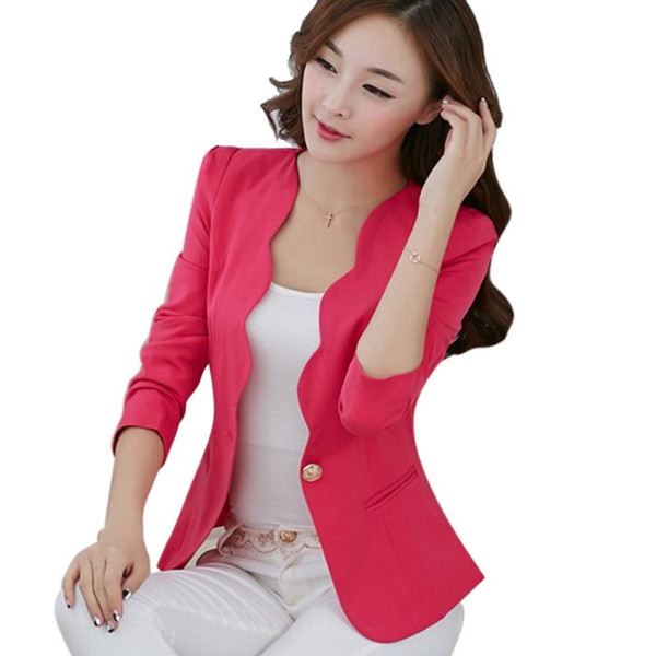 Wholesale-Pink Casual Business Blazer Suit Women One Button Jacket Coat Outwear Blazer Candy Color 2017 Faddish women blazers and jackets