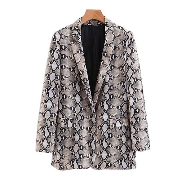 Womens Blazers Long Sleeve Snake Skin Print Long Style Hidden Breasted Ladies Blazers Women Streetwear Outwear S M L