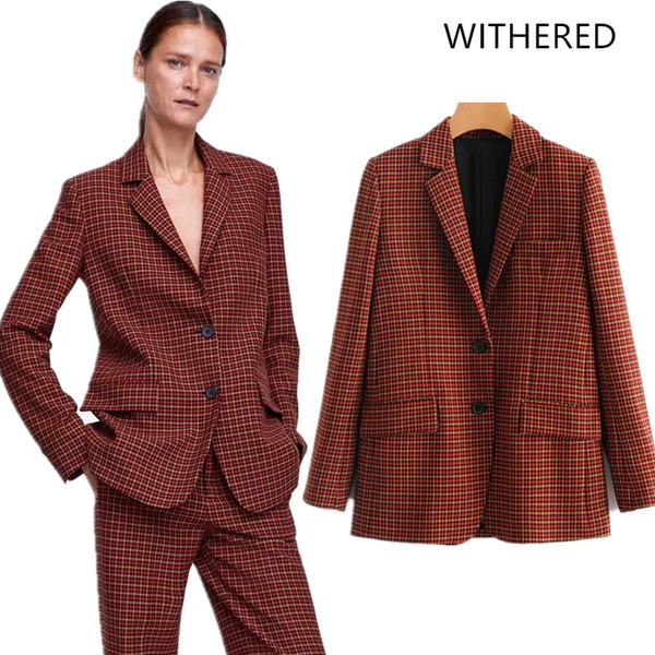 Withered 2018 casaco feminino blazers england style houndstooth pockets regular women bomber blazers jacket plus size tops 0825