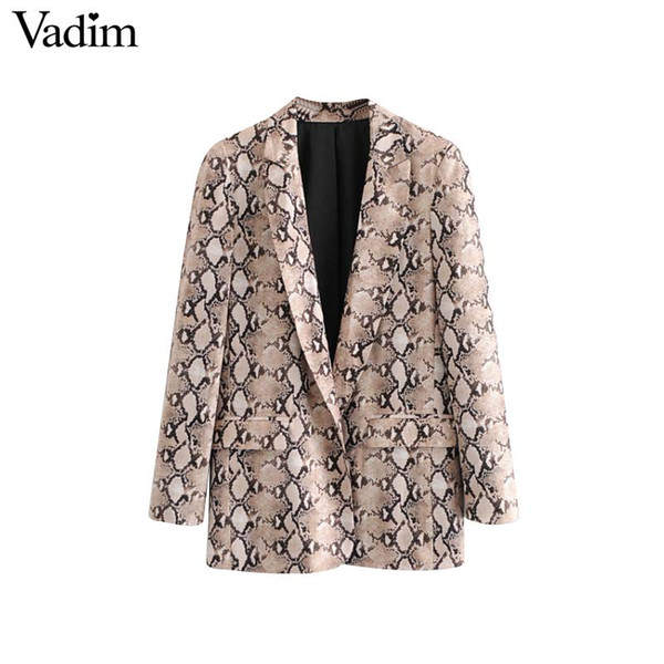 Vadim vintage snake print blazer pockets Notched collar long sleeve coat outerwear female retro loose casaco feminines CA154