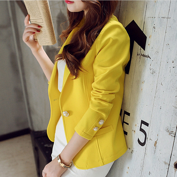 Women Jackets Spring Autumn Coats Formal Work Coat Office Lady Fashion Leisure Slim Jacket Long Sleeve blazers Yellow Suit