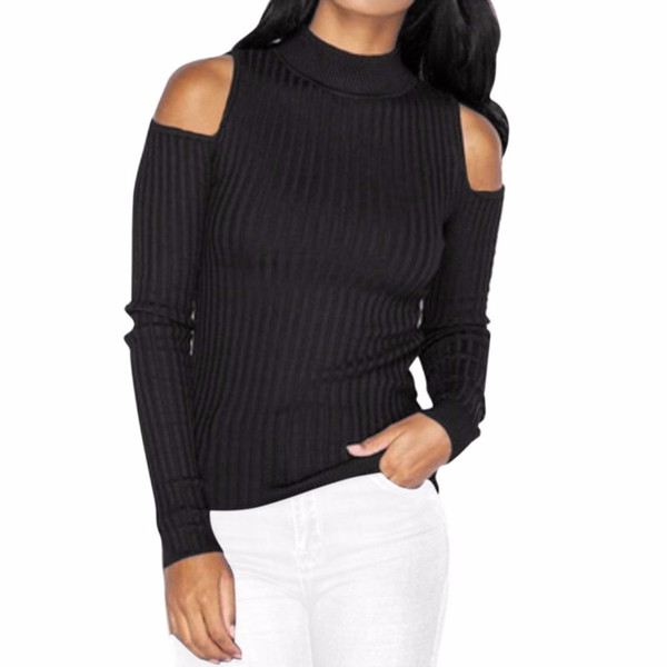 Wholesale- Autumn Turtleneck Off Shoulder Knitted Sweater Winter Women Sexy Pullover Tops Fashion Knitted Top