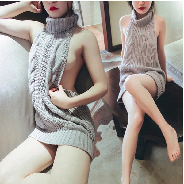 Virgin Killer Sweater Sex Women Knitted Cardigan SM Japanese Style Jumpers Ladies Sleeveless Lace-up Women Cute Clothes