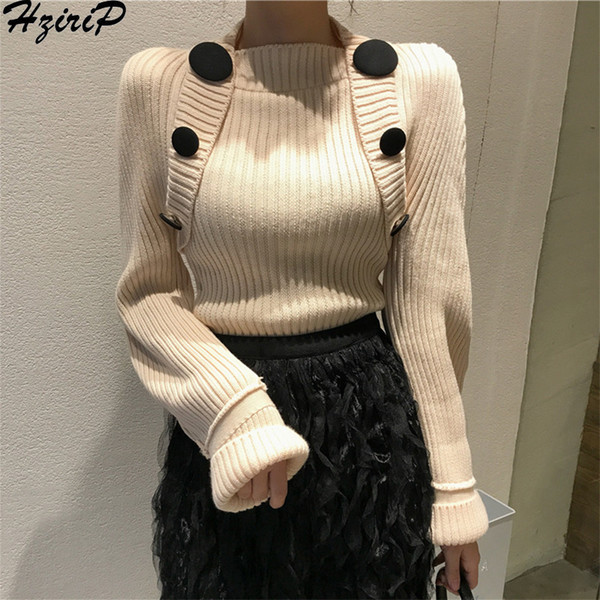 HziriP 2019 Autumn Spring New Fashion Warm Soild Sweater Women Pullover Buttons Slim Loose Knitted Long-sleeved Female Sweaters