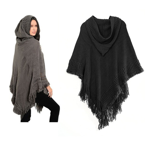 New Female Hooded Cloak Cloak Hollow Tassel Hollow Sweater Loose Shawl