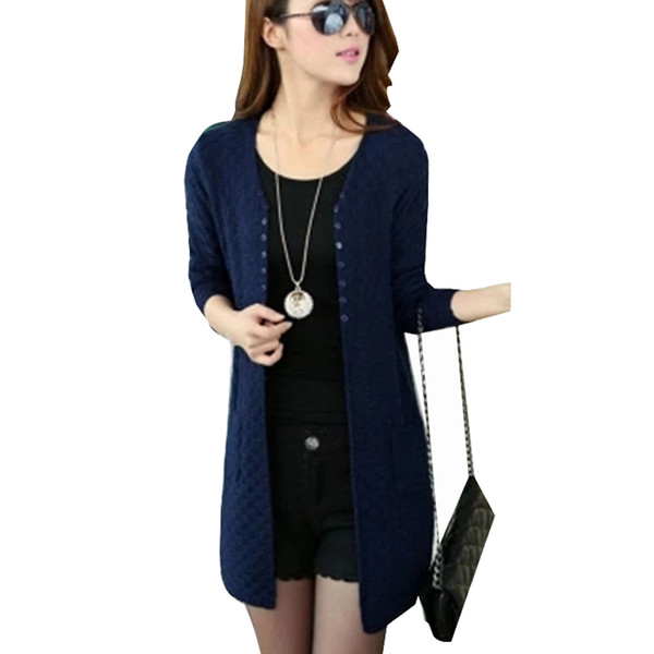 Long Cardigan Female Spring Autumn Knied Women Long Sleeve Cardigan Winter Sweater Women Yellow Black Blue PZ178