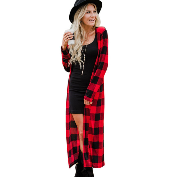 Rogi Summer Autumn Plaid Long Cardigan Women Casual Long Sleeve Cardigan Fashion Patchwork Color Block Slim Lady Outerwear