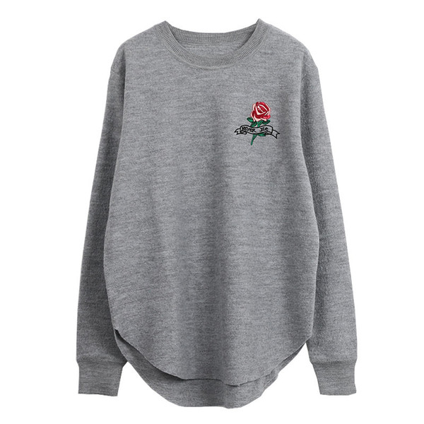 SRUILEE Loose Red Rose Embroidery Jumper 2018 New Spring Jersey Women Sweater Arc Hem Pullover Knit Top Vintaage Oversize Runway