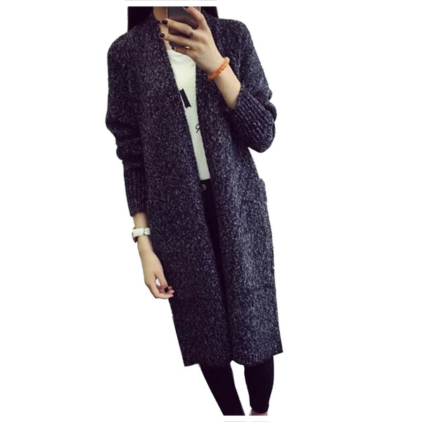 Women Long Cardigans Autumn Thicken Jacket Coat Casual Knitted Sweaters Cardigan Warm Outerwear loose sleeved cardigan knitted