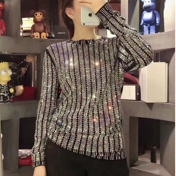 High Quality Fashion Runway Sweaters Long Sleeve Diamond O-Neck Pullovers Tops Hot Sale