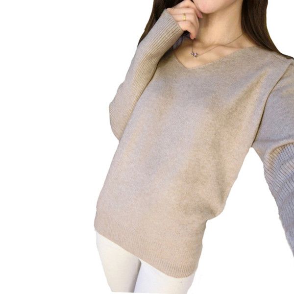 2016 New Fashion Women's Pullover Sweater Lady V-neck Batwing Sleeve Cashmere Wool Knitted Solid Color Wear Loose Size 4XL