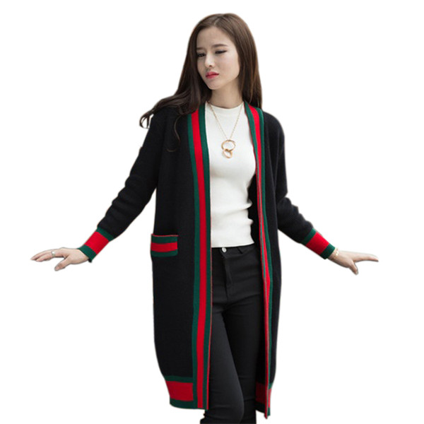 Fashion Women Sweater Cardigans 2018 New Winter Long Sweater Coat Open Stitch V-neck Pockets Thick Long Kinitting Jacket