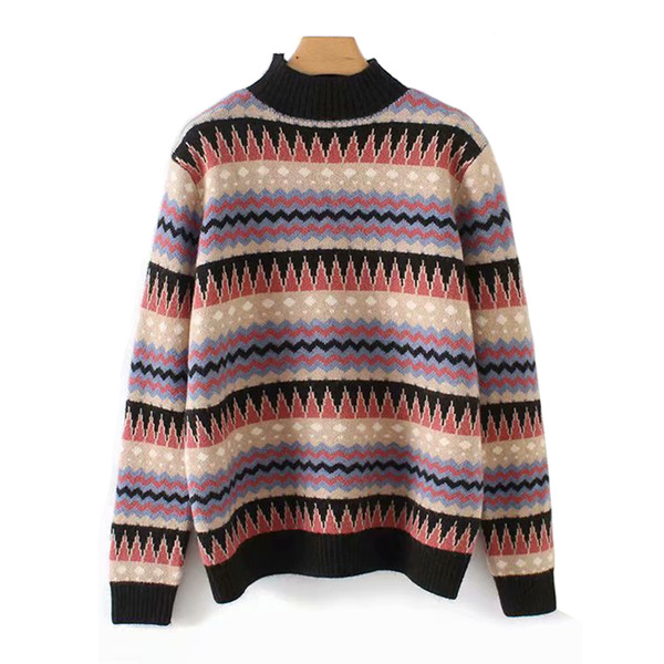 Stylish Knitted Geometric Women Sweater Winter Women Thick Warm Turtleneck Pullovers Fashion Girls Oversize Ribbed Knitwear