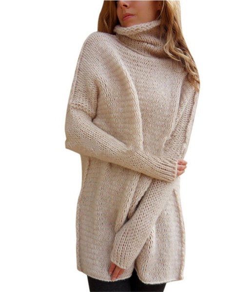 Women Knitted Sweater Sexy Winter Autumn Pullover Bat sleeve Turtleneck Loose Knitting Warm Clothing Long Tops Coat