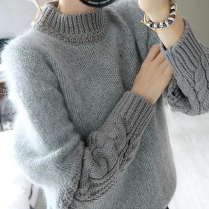 autumn and winter Korean version of the sweater sleeve shirt half twist loose high-necked sweater hedging rabbit female