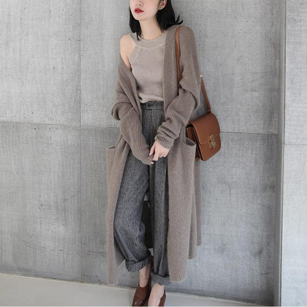 Harajuku Long Cardigan Sweater Ladies Spring Fashion Long Knit Sweater Women Large Coat Casual Black Jacket Winter Clothing Sweater