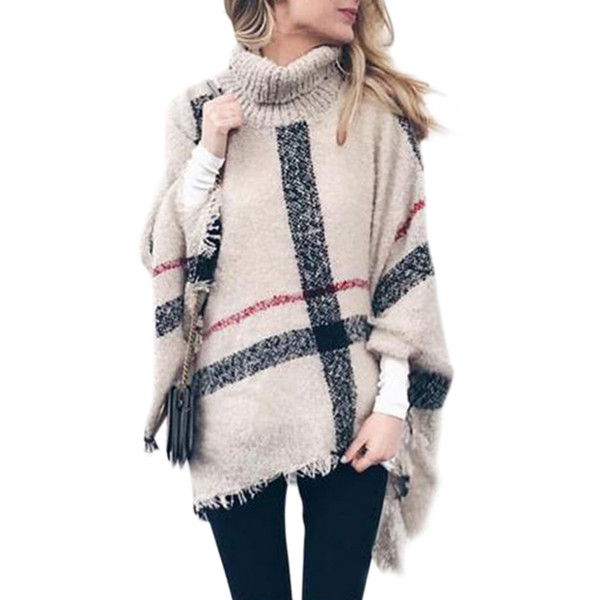 Women's Fashion Sweater European and American Medium Long High Collar Tassel Cloak Shawl Sweater 2019 Spring Winter Pullover Sweaters